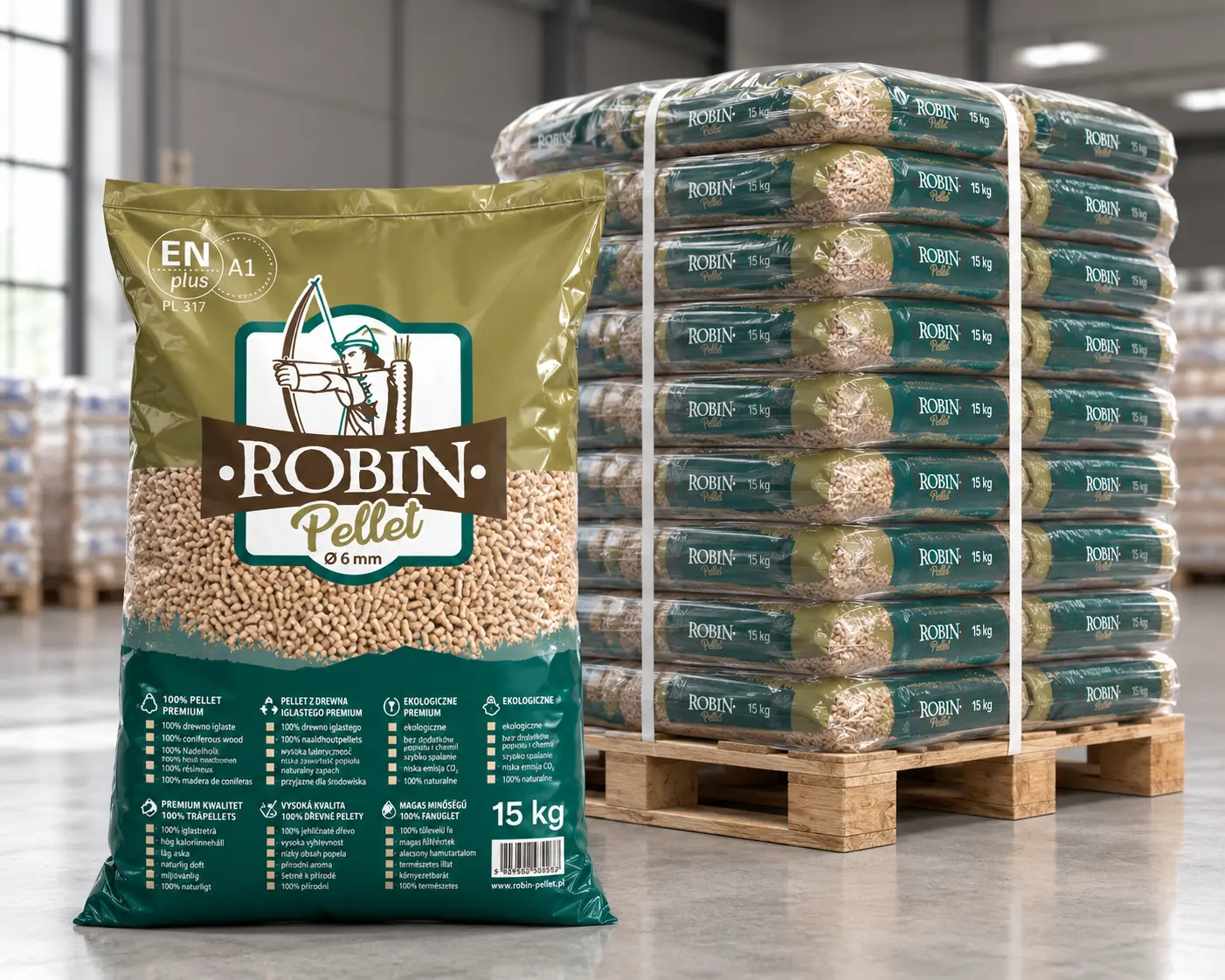 pellet robin new Pellet drzewny Robin ENplus A1 6mm paleta 975kg - obrazek 1